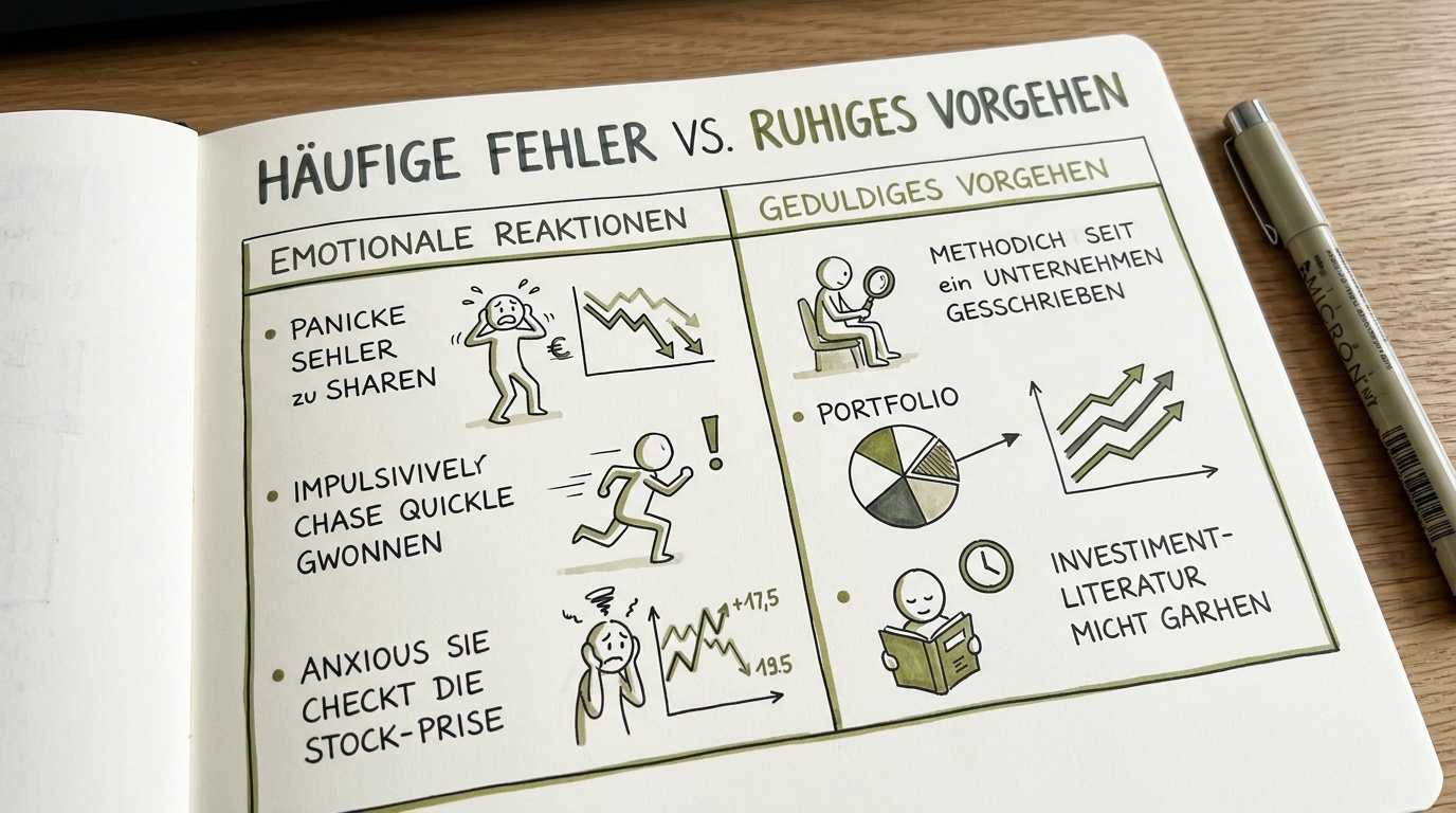 Gegenüberstellung typischer Denkfehler und ruhiger Alternativen beim Lernen
